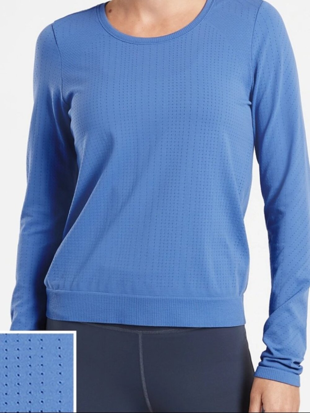 Athleta In Motion Long Sleeve Top Breathable Perforated Top Slate Blue Small